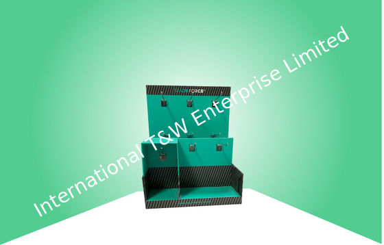 अच्छी कीमत Bespoke ब्लू कार्डबोर्ड काउंटर डिस्प्ले इलेक्ट्रॉनिक्स आइटम्स के लिए मेटल हुक के साथ फिक्स्ड है ऑनलाइन