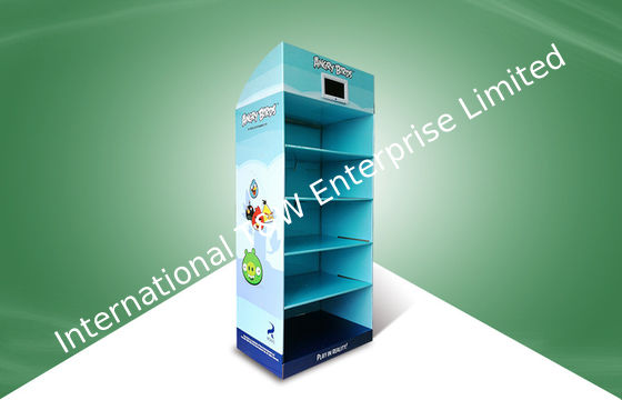 अच्छी कीमत पांच शेल्फ पॉप कार्डबोर्ड प्रदर्शन गुस्सा पक्षी खिलौने टीवी प्लेयर के साथ स्थिर खड़ा है ऑनलाइन