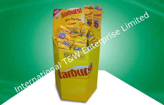 अच्छी कीमत Six Faces Yellow Recyclable Corrugated Cardboard Dump Bins Offset Printing For Cup Snacks ऑनलाइन