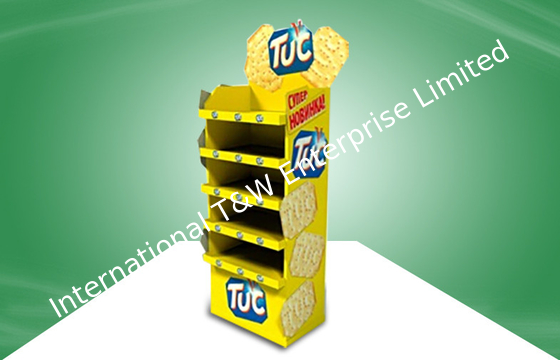 अच्छी कीमत Yellow CMYK Offset Printing POS Cardboard Display Stands With Five Shelf For Food ऑनलाइन