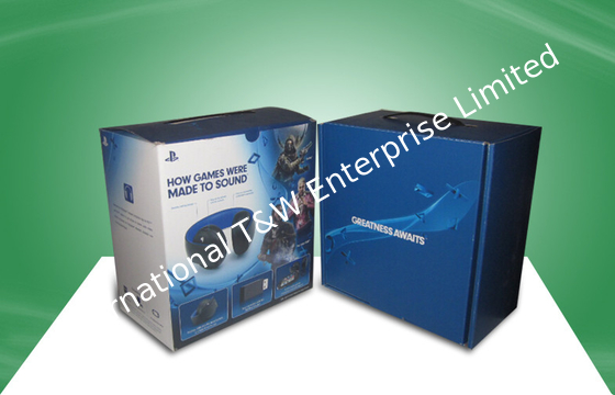 अच्छी कीमत Blue Strong Corrugated  Paper Packaging Boxes With Plastic Handle For Ear - phone ऑनलाइन